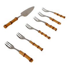 Vintage Dessert Set Flatware with 1 Cake Server/ Stainless Steel Bamboo Handles