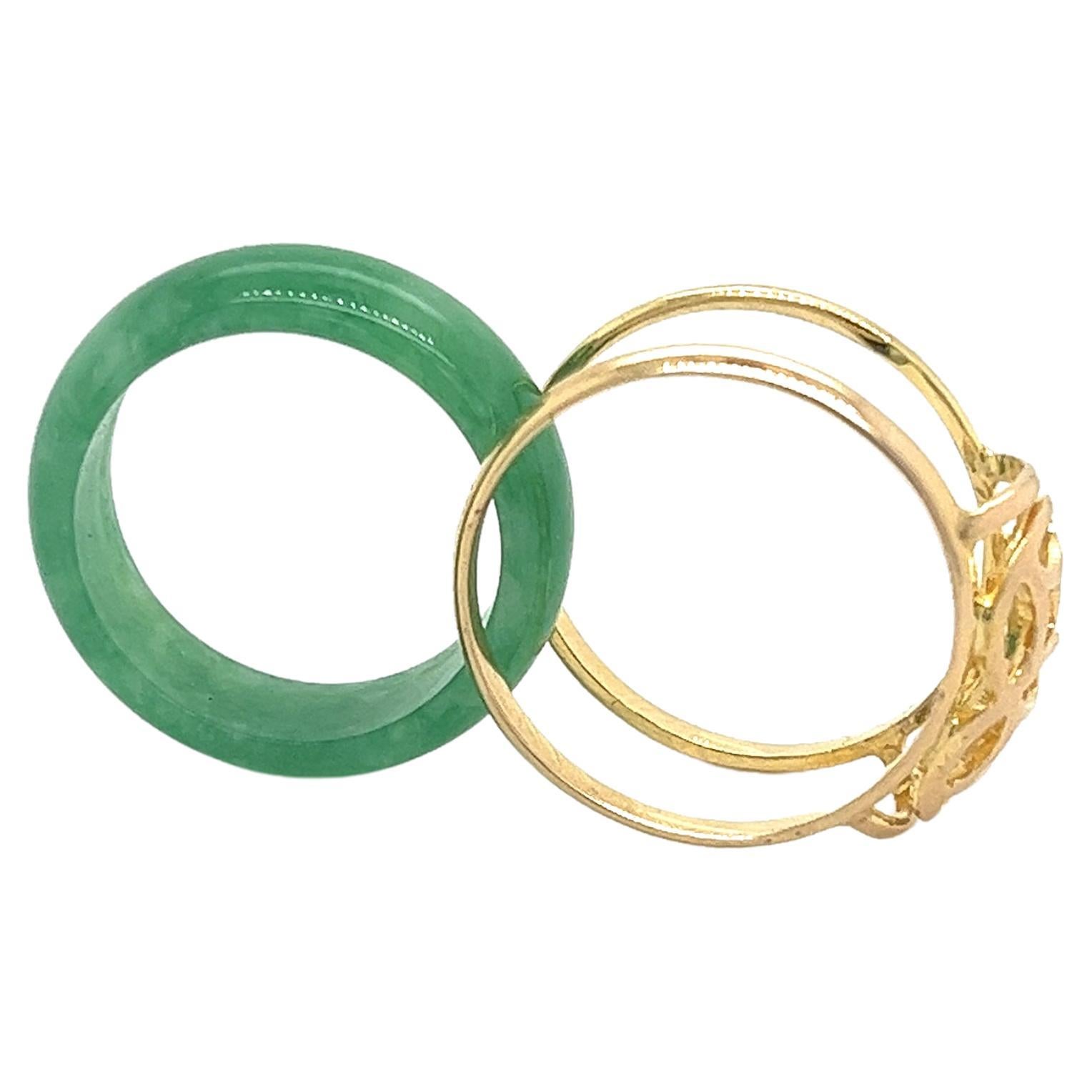 Bague vintage détachable en or jaune 14 carats avec jadéite et jade rose