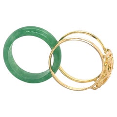 Vintage Abnehmbarer 14K Gelbgold Jadeit Jade Band Pinky Ring