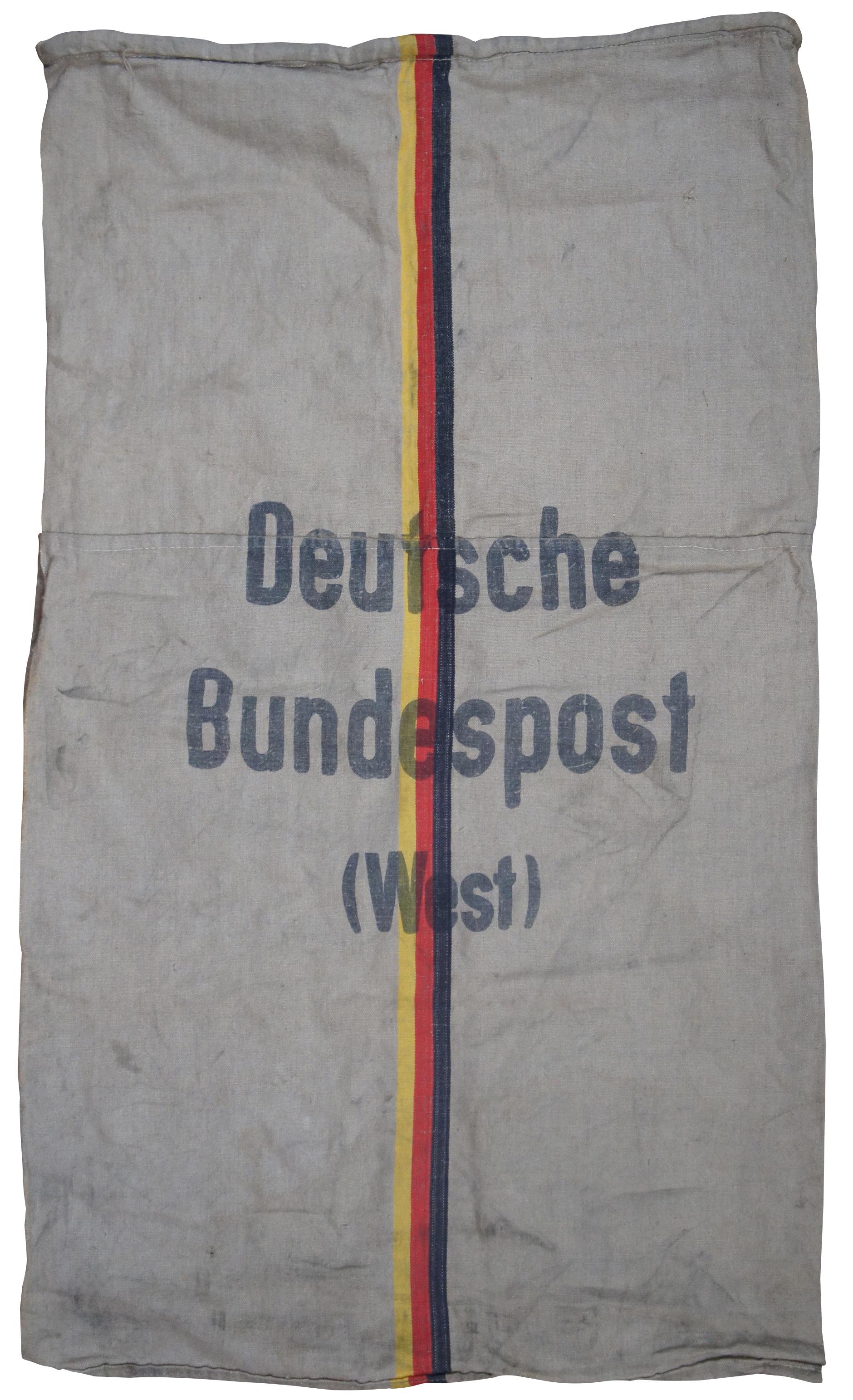Vintage West German post office canvas mail sack, marked Deutsche Bundespost (West) 50/71. Measure: 49
