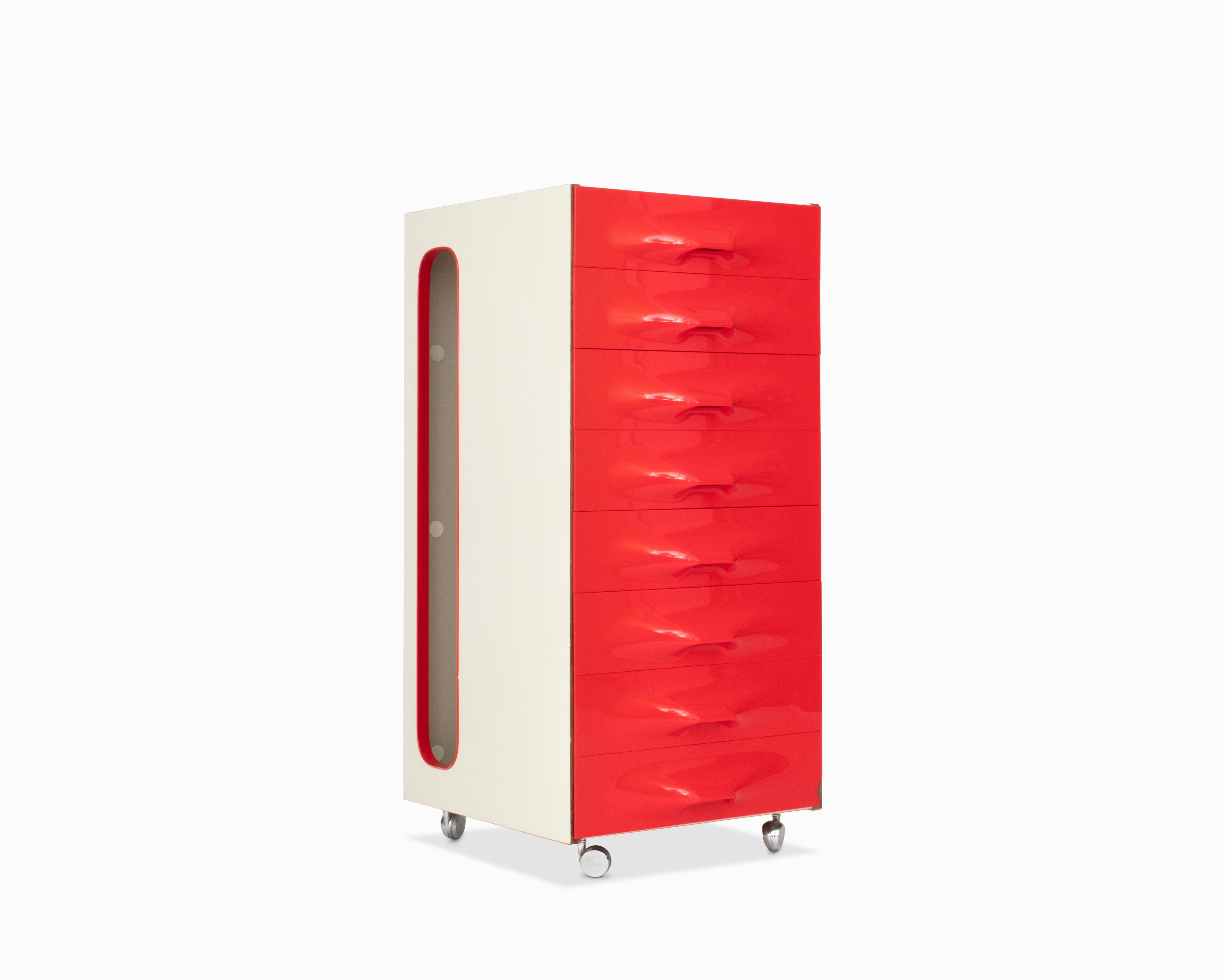 Here is a fabulous space age valet / chest of drawers designed by Raymond Loewy for Doubinsky Frères, France. This unique piece of furniture will not only catch eyes and command attention but is also highly functional. It features a flip top vanity,
