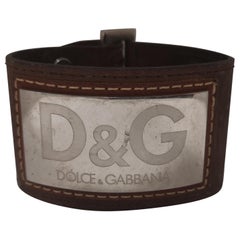 Vintage D&G by Dolce & Gabbana silver Logo brown leather bracelet
