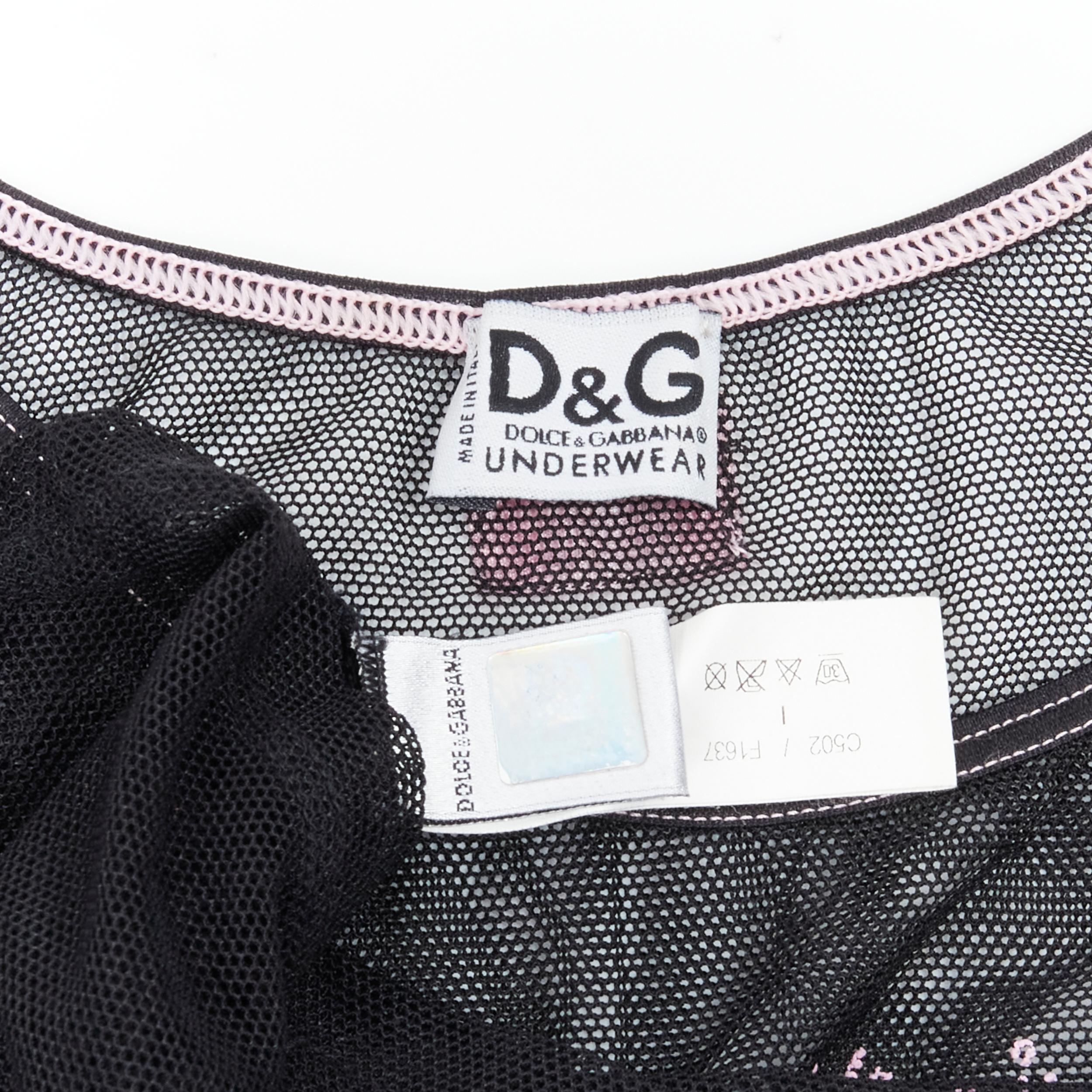 vintage D&G DOLCE GABBANA 1990s Like A Virgin embroidered black mesh tank top S 4