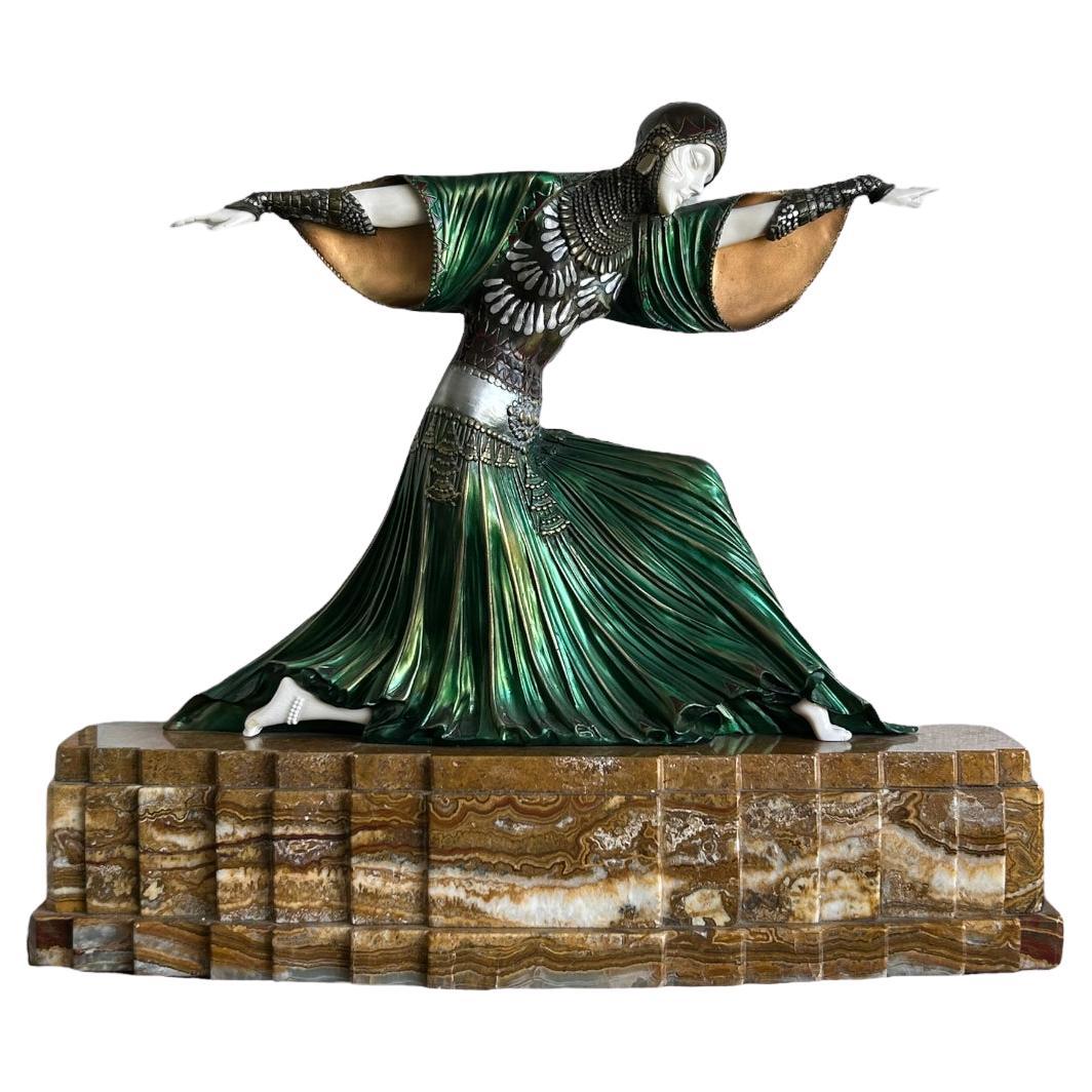 Vintage D.H Chiparus Art Deco Bronze/Porcelain “Thais” Sculpture on Onyz Base