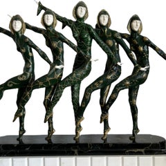 Vintage D.H. Chiparus Art Deco Bronze/Porcelain“Les Girls” Sculpture Marble Base