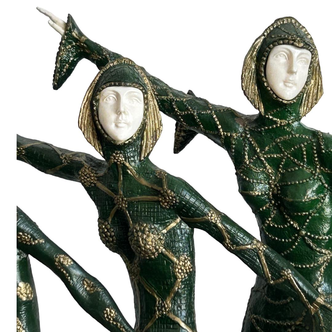 Vintage D.H. Chiparus Art Deco Bronze/Porcelain“Les Girls” Sculpture Marble Base In Good Condition For Sale In Naples, FL