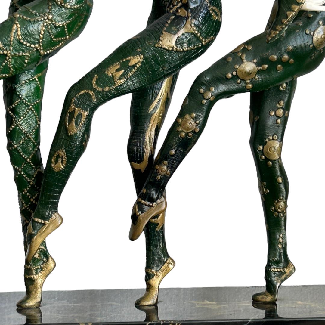 Vintage D.H. Chiparus Art Deco Bronze/Porcelain“Les Girls” Sculpture Marble Base For Sale 1