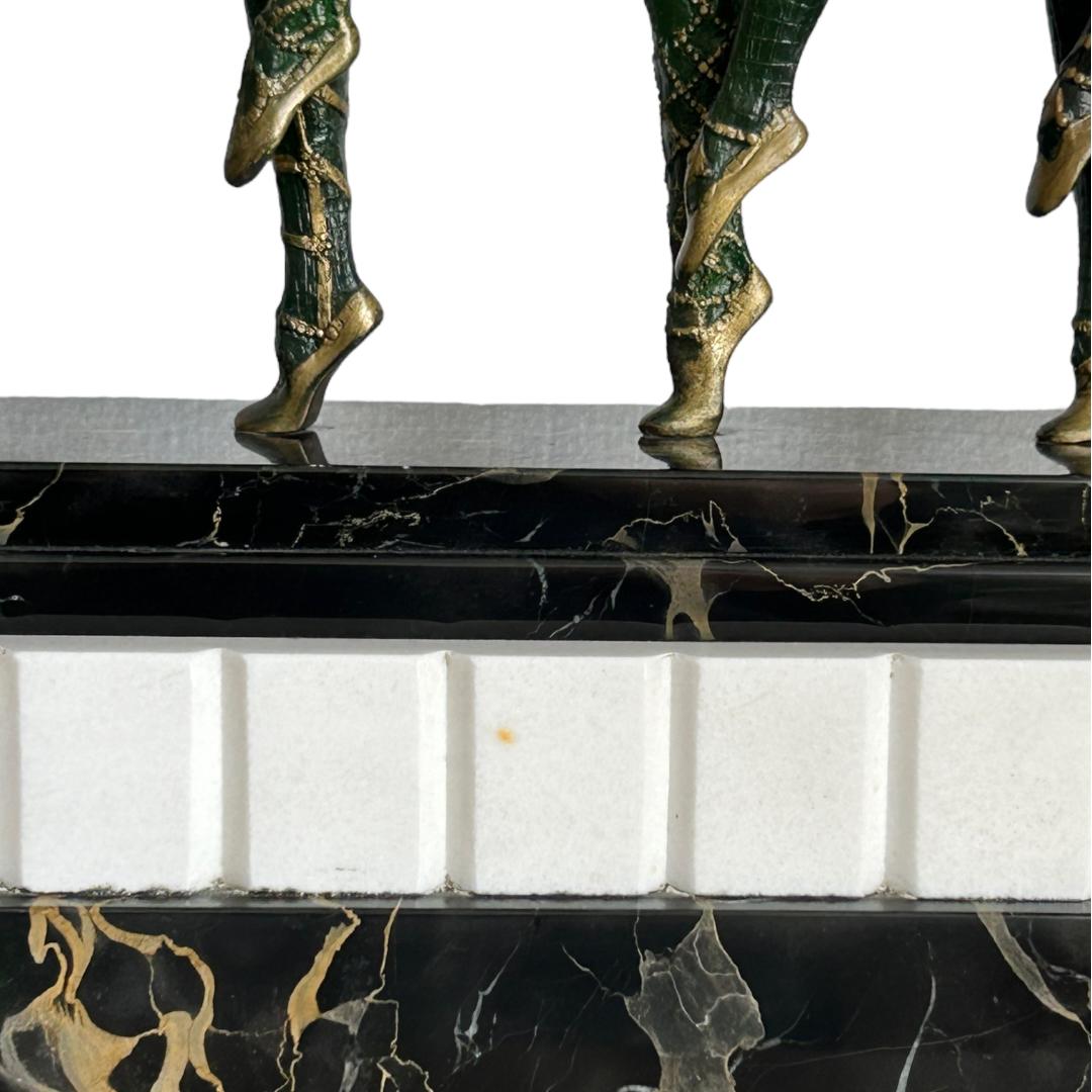 Vintage D.H. Chiparus Art Deco Bronze/Porcelain“Les Girls” Sculpture Marble Base For Sale 3