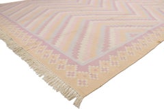 Vintage Dhurrie Area Rug with Pastel Colors and Coastal Bohemian Style