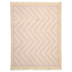 Retro Dhurrie Area Rug with Pastel Colors and Coastal Bohemian Style