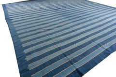 Vintage Dhurrie Flat Weave in Blue & Red Stripes by Rug & Kilim