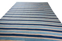 Vintage Dhurrie Flat Weave in Blue Stripes by Rug & Kilim