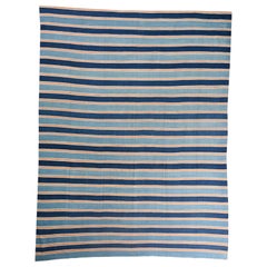Vintage Dhurrie Flat Weave in Blue Stripes by Rug & Kilim