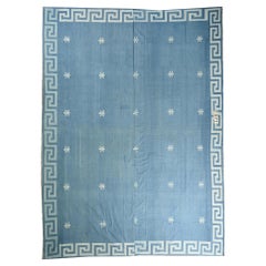 Dhurrie tissage plat bleu vintage avec motifs géométriques