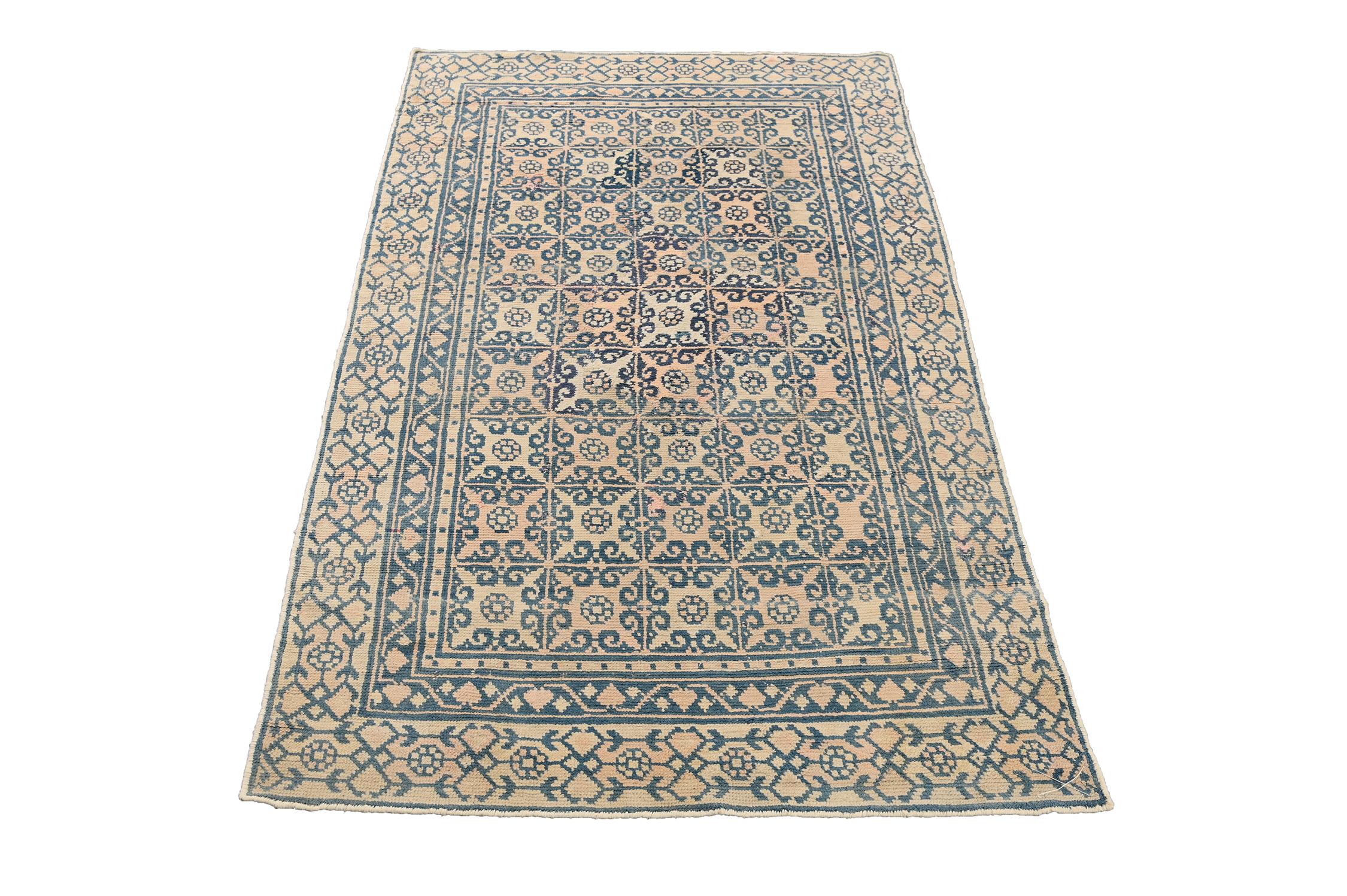 This vintage 4x6 Dhurrie is an exciting new entry in Rug & Kilim's esteemed flat weave collection. Handwoven in cotton, it originates from India circa 1950-1960. 

Further on the Design:

This flat weave prefers geometric-floral patterns in blue