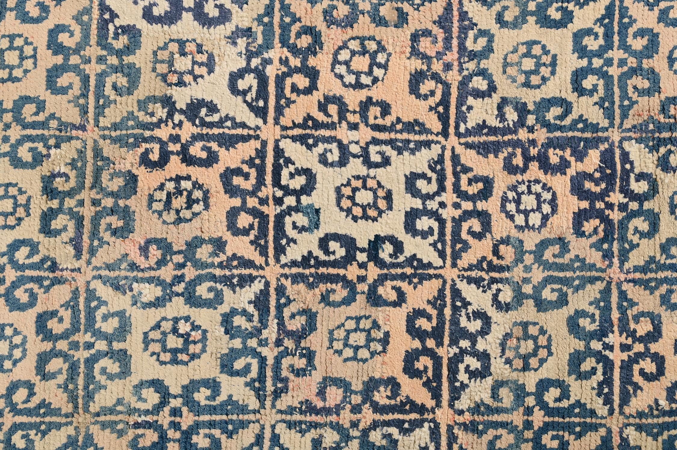 Vintage Dhurrie Flat Weave in Ivory with Blue Patterns by Rug & Kilim In Good Condition For Sale In Long Island City, NY