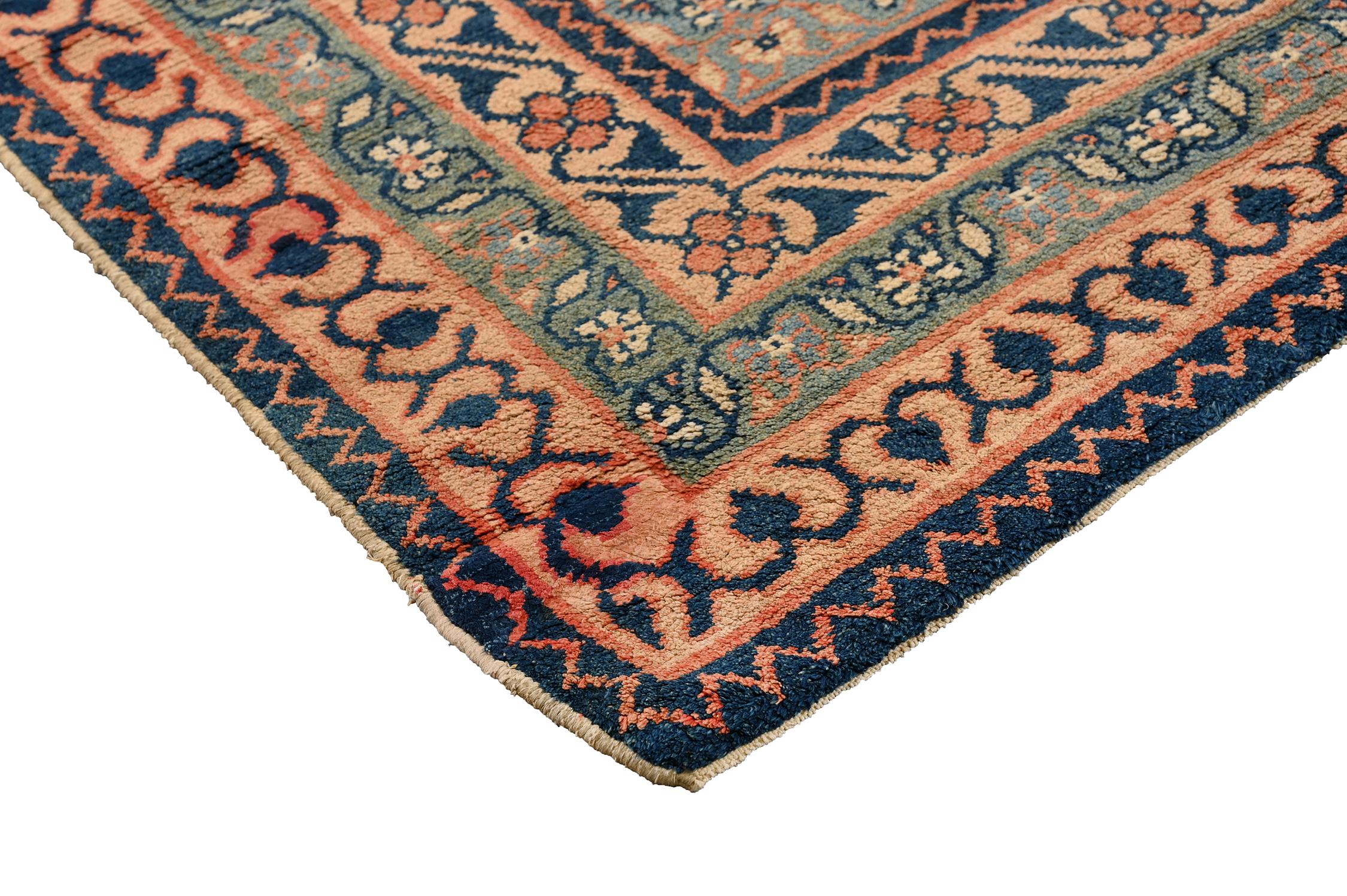 Hand-Knotted Vintage Dhurrie Flat Weave in Orange and Blue Floral Patterns by Rug & Kilim For Sale