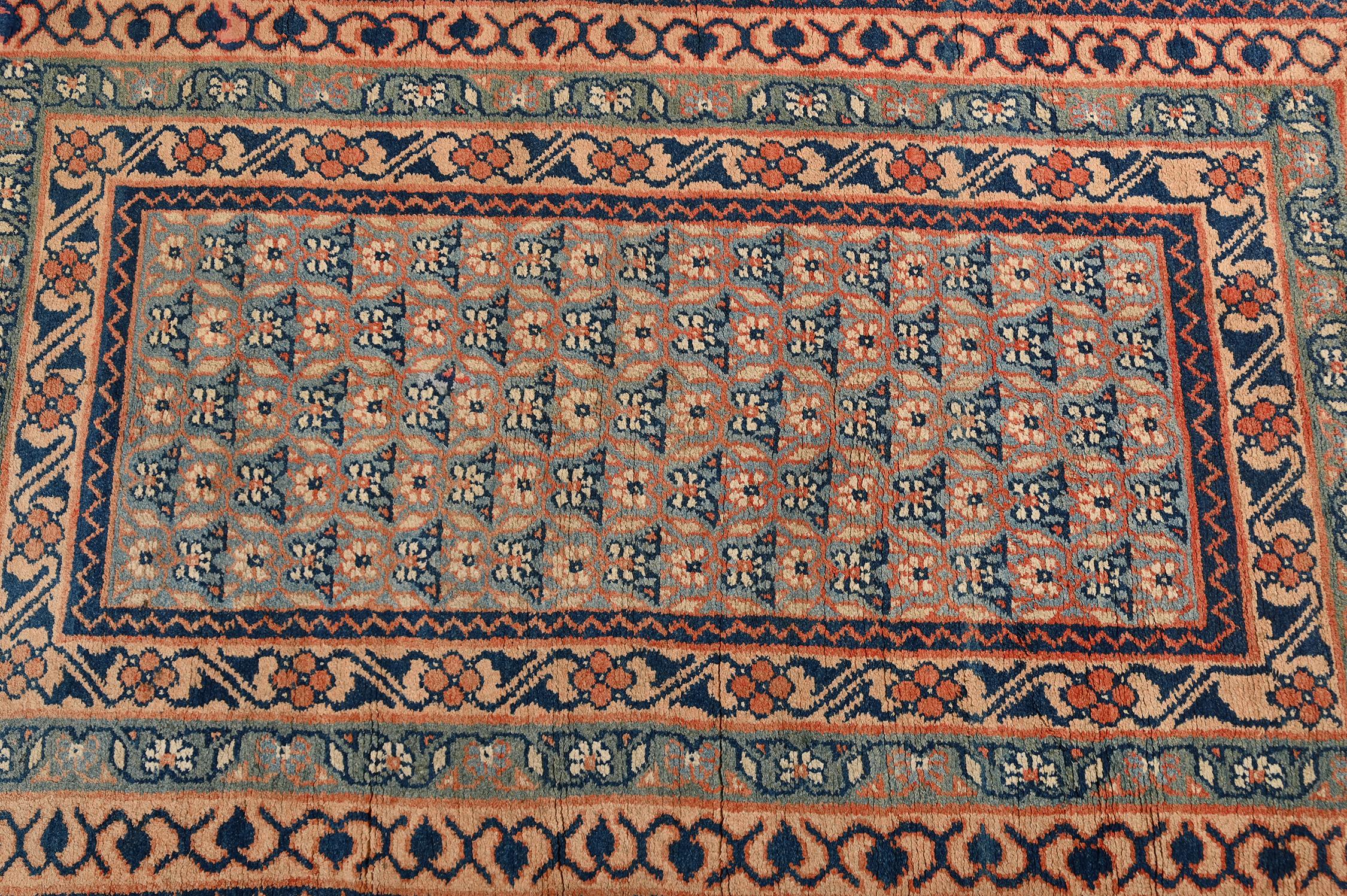 Vintage Dhurrie Flat Weave in Orange and Blue Floral Patterns by Rug & Kilim In Good Condition For Sale In Long Island City, NY
