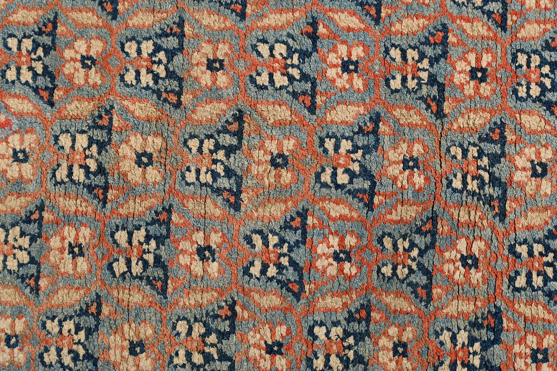 Mid-20th Century Vintage Dhurrie Flat Weave in Orange and Blue Floral Patterns by Rug & Kilim For Sale
