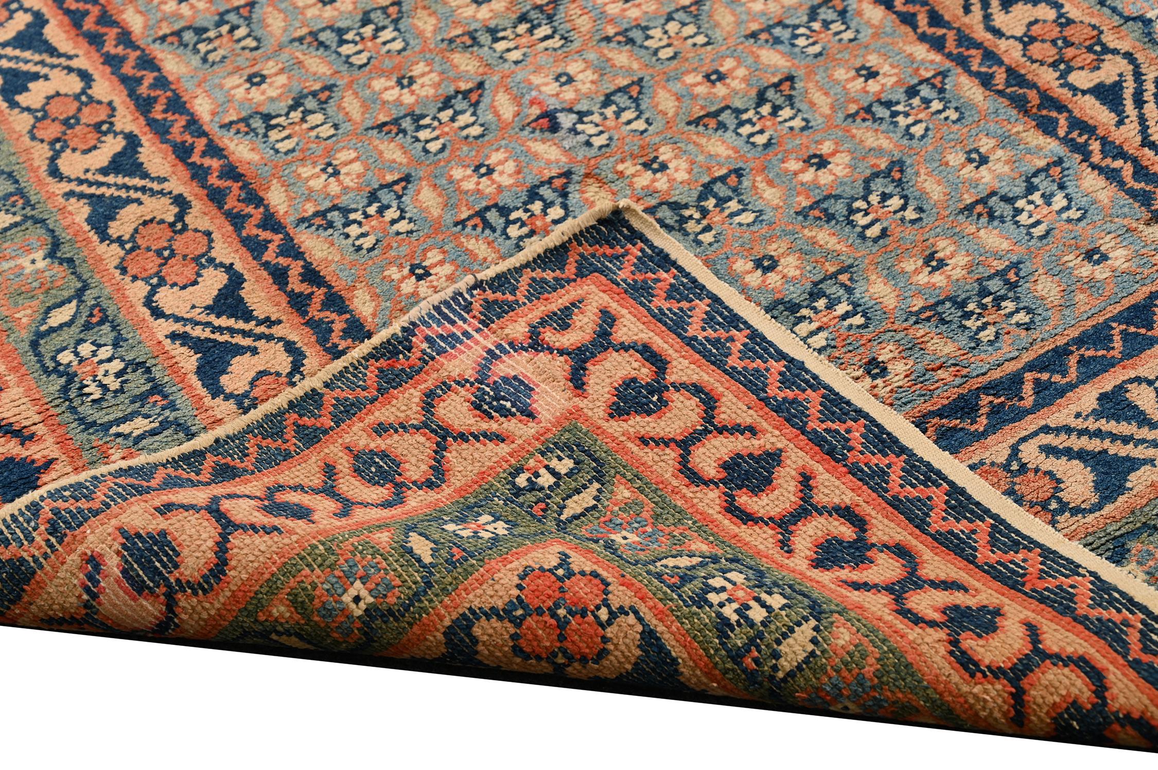 Cotton Vintage Dhurrie Flat Weave in Orange and Blue Floral Patterns by Rug & Kilim For Sale