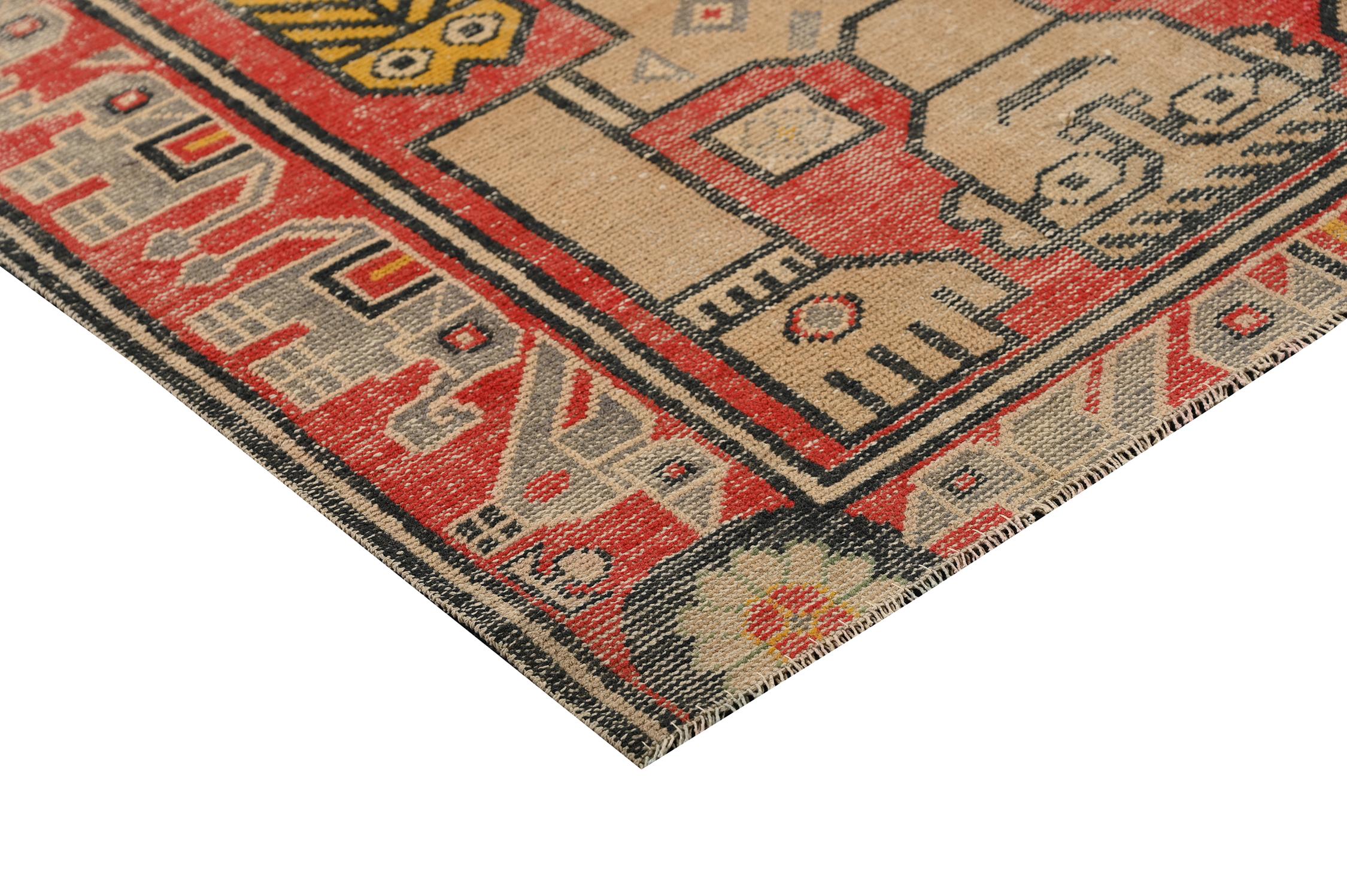 Hand-Knotted Vintage Dhurrie Flat Weave in Red with Beige Pictorials by Rug & Kilim For Sale