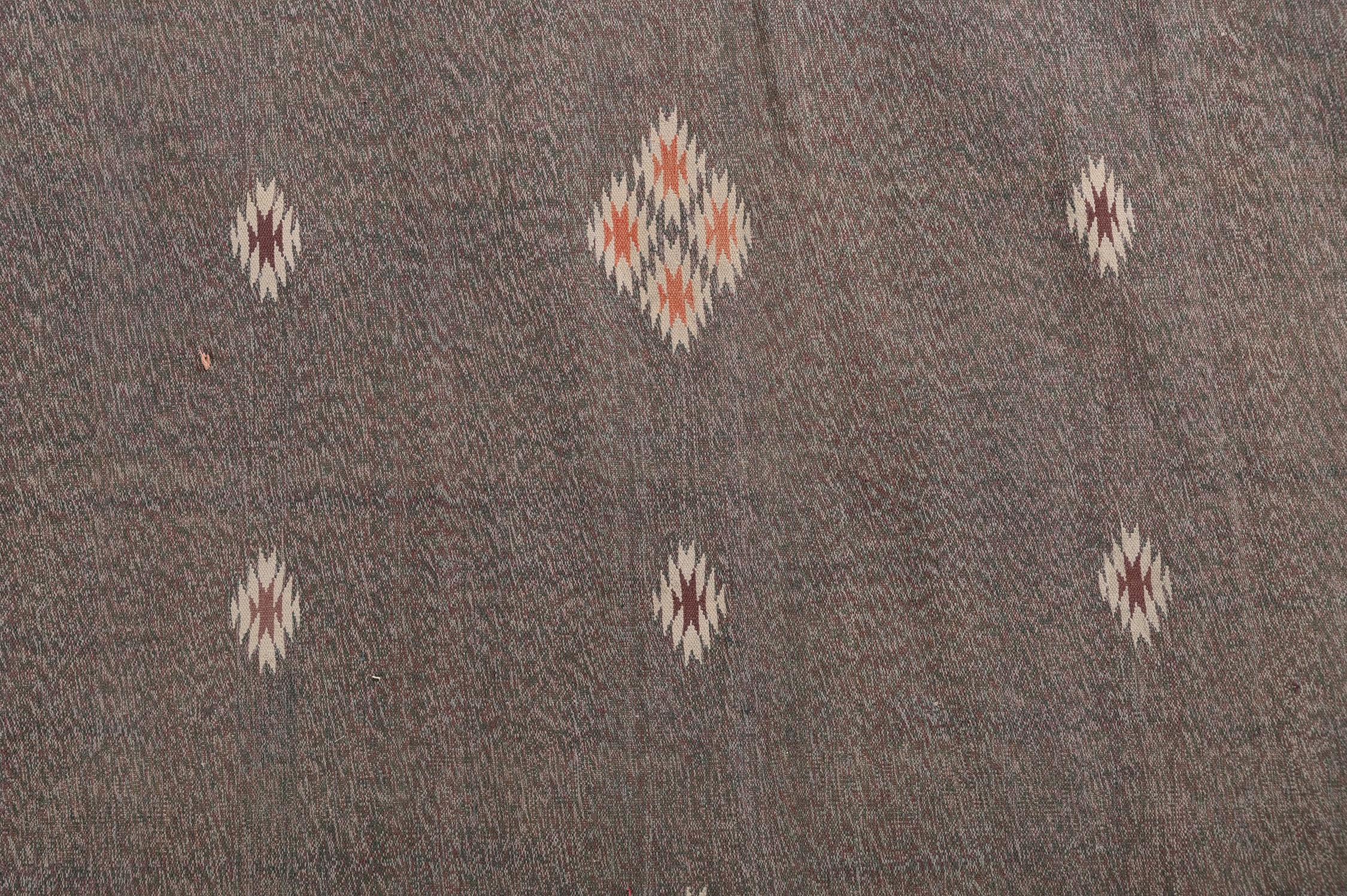 Mid-20th Century Vintage Dhurrie Flat Weave in Taupe with Geometric Patterns by Rug & Kilim For Sale