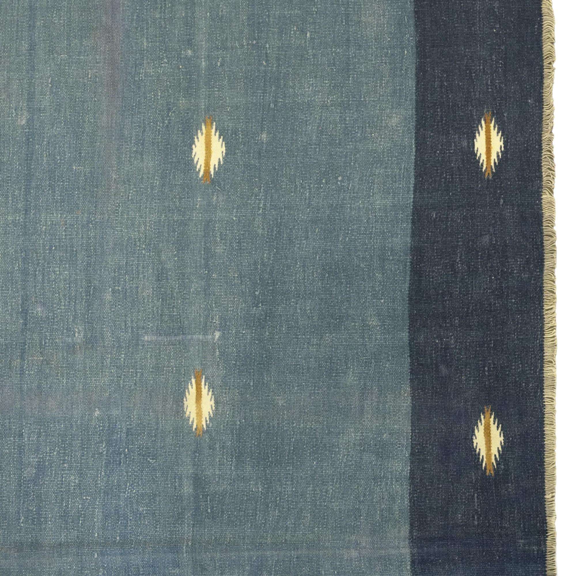 Vintage Dhurrie Geometrischer Teppich in Blau, von Rug & Kilim (Handgewebt)