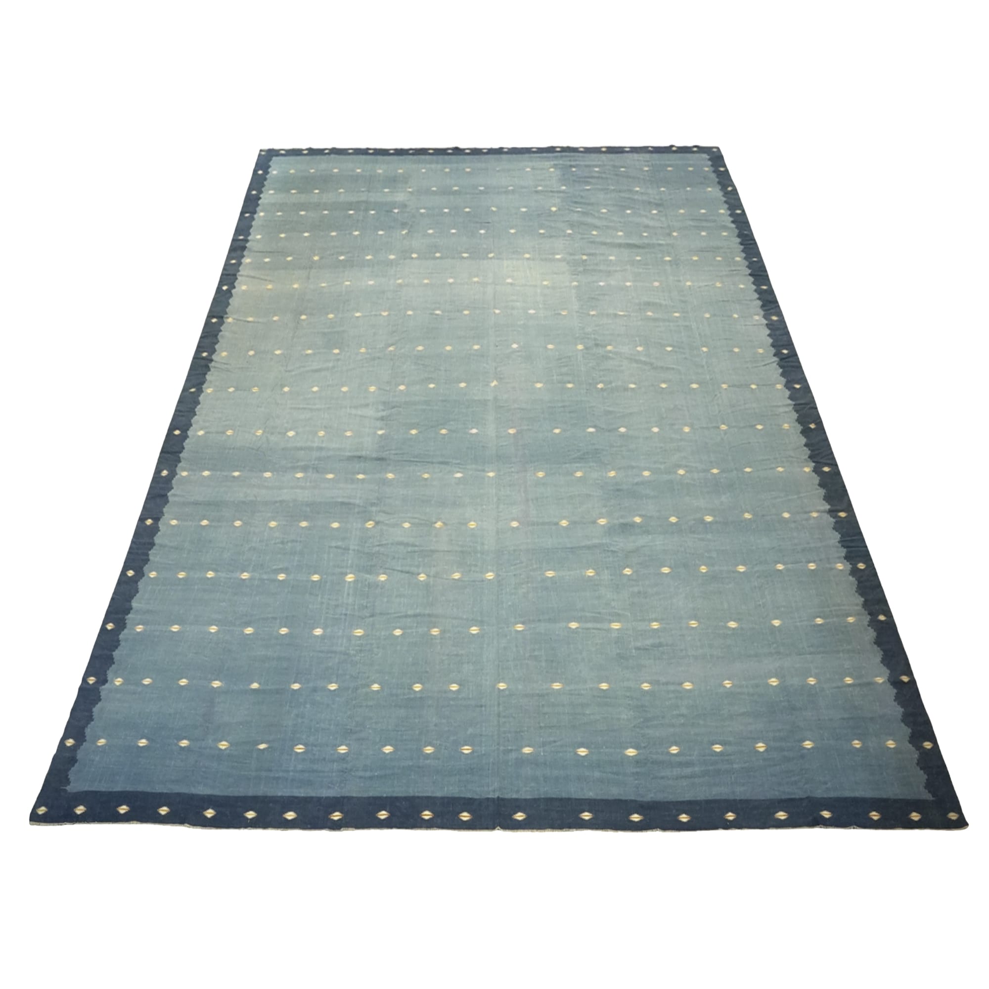 Tapis Dhurrie géométrique vintage en bleu, de Rug & Kilim