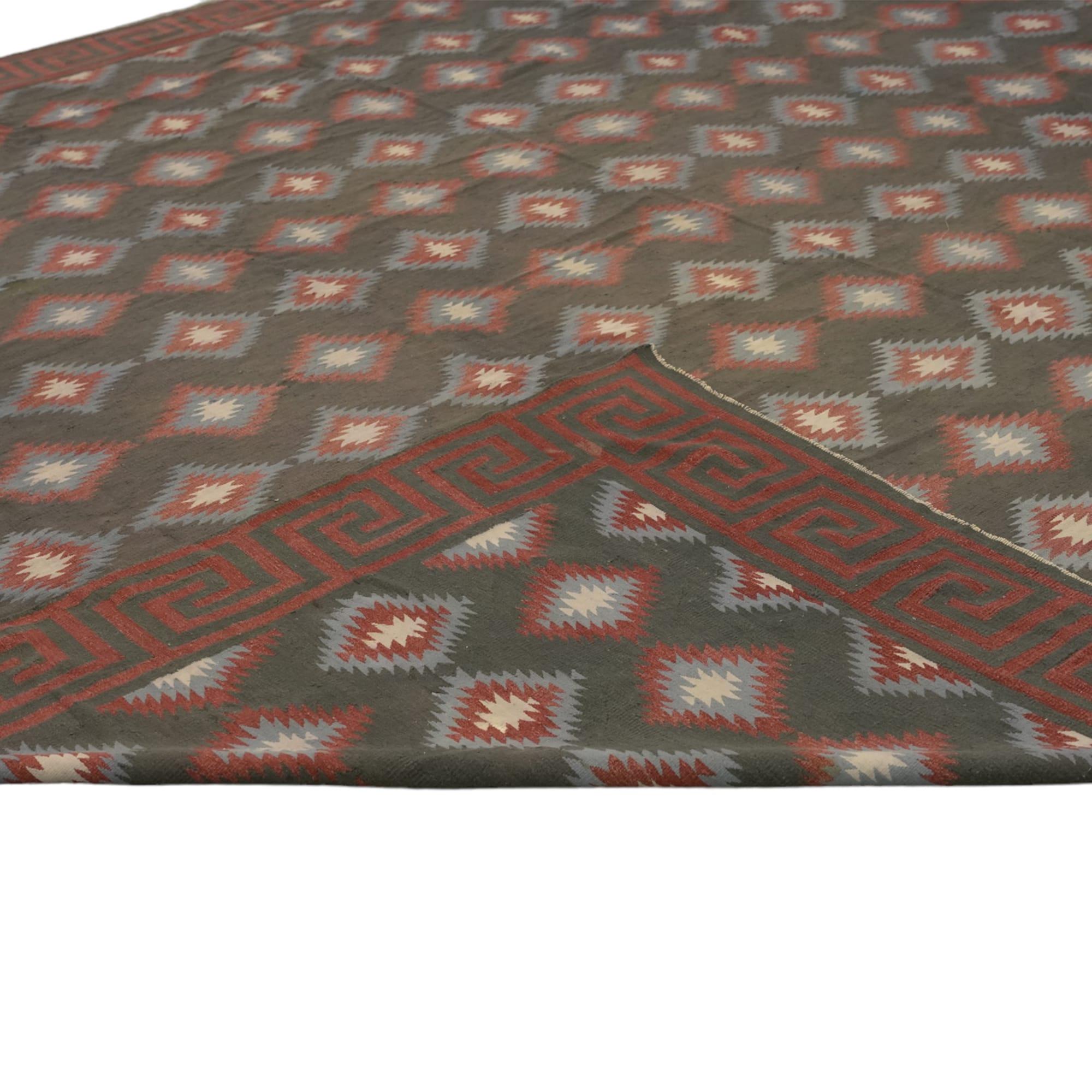 Vintage Dhurrie Geometrischer Teppich in Brown, von Rug & Kilim (Kelim) im Angebot