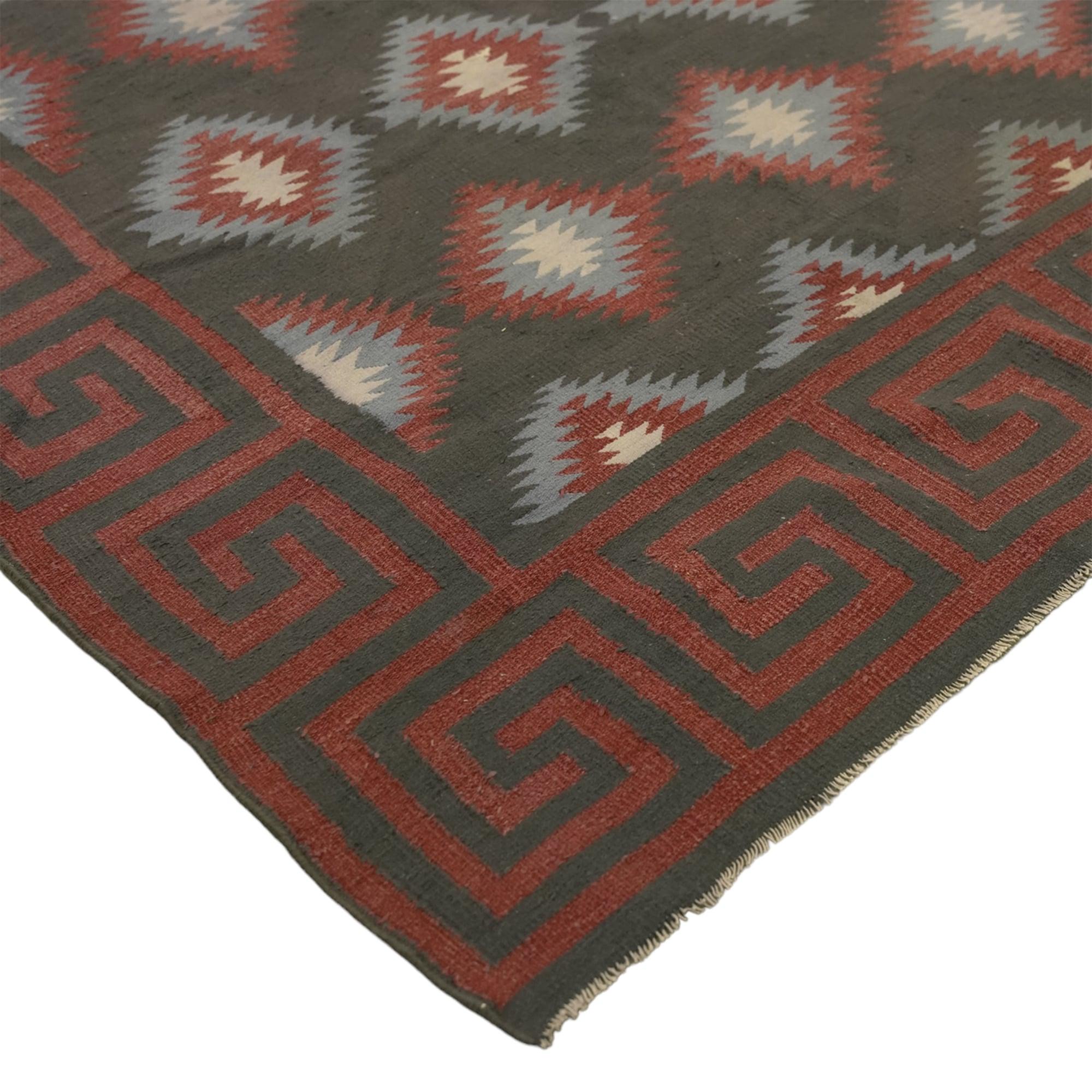 Vintage Dhurrie Geometrischer Teppich in Brown, von Rug & Kilim (Indisch) im Angebot