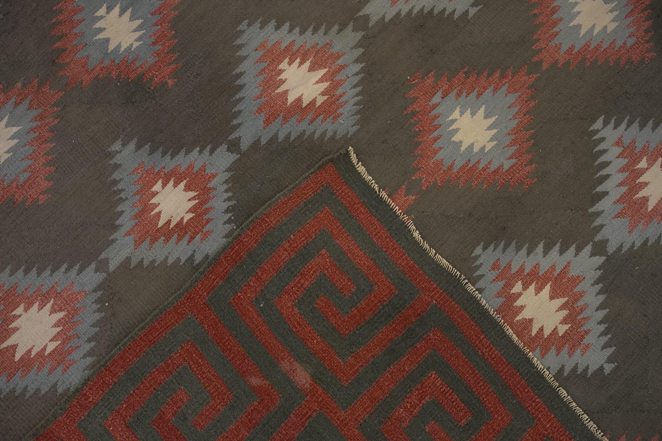 Mid-20th Century Vintage Dhurrie Geometric Rug in Brown, from Rug & Kilim For Sale