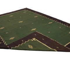 Vintage Dhurrie Geometric Rug in Green and Brown from Rug & Kilim