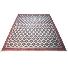 Vintage Dhurrie Geometric Rug in Pink and Blue, from Rug & Kilim