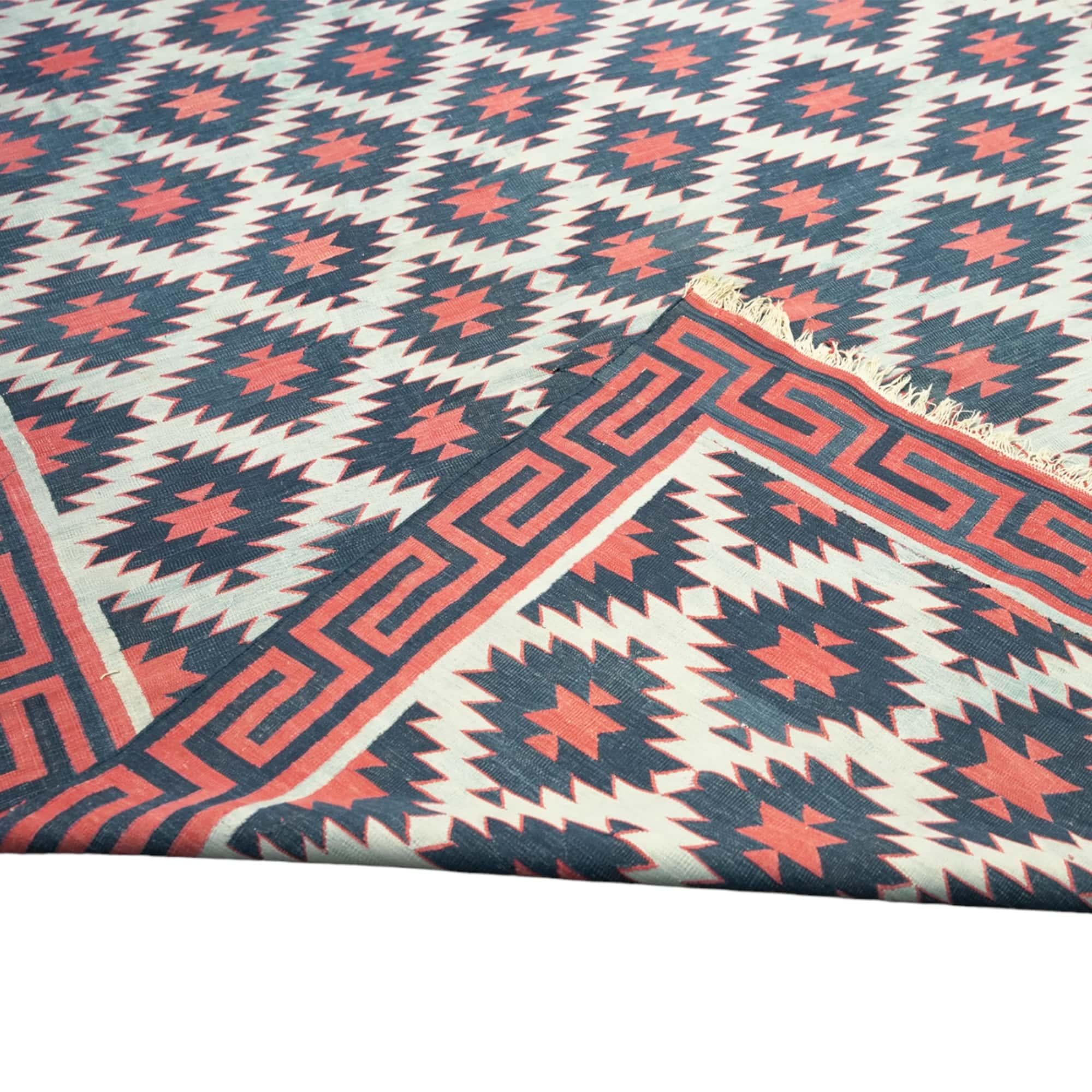 Vintage Dhurrie Geometric Rug in Pink and Blue, from Rug & Kilim In Good Condition For Sale In Long Island City, NY