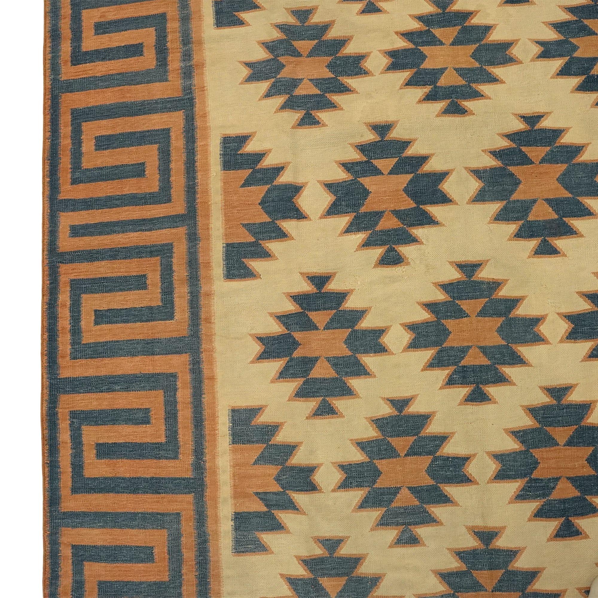 Vintage Dhurrie Geometric Square Rug from Rug & Kilim In Good Condition For Sale In Long Island City, NY