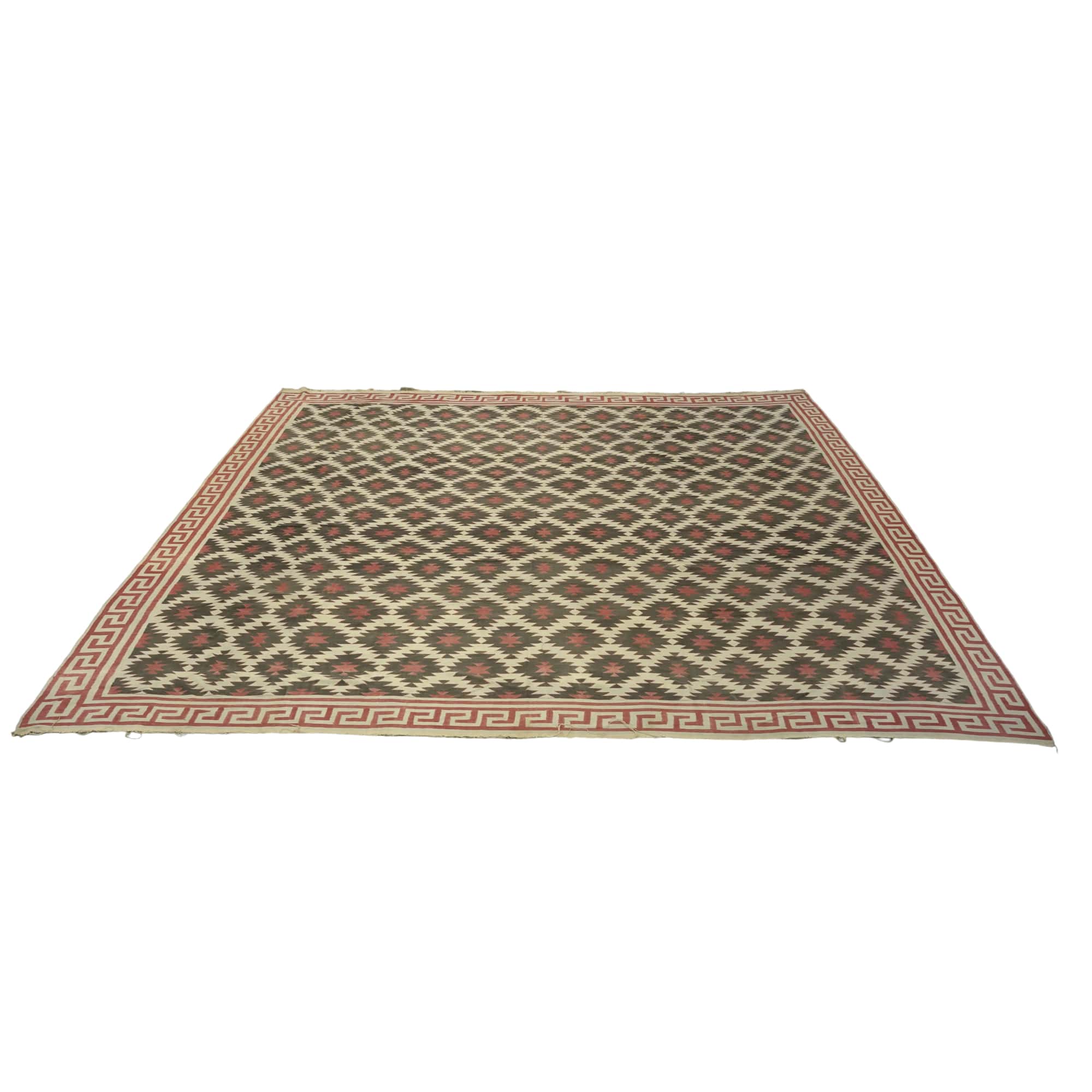 Vintage Dhurrie Geometrischer Quadratischer Teppich im Angebot