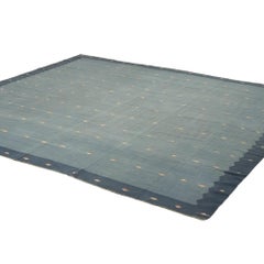 Vintage Dhurrie Geometric Square Rug in Blue from Rug & Kilim