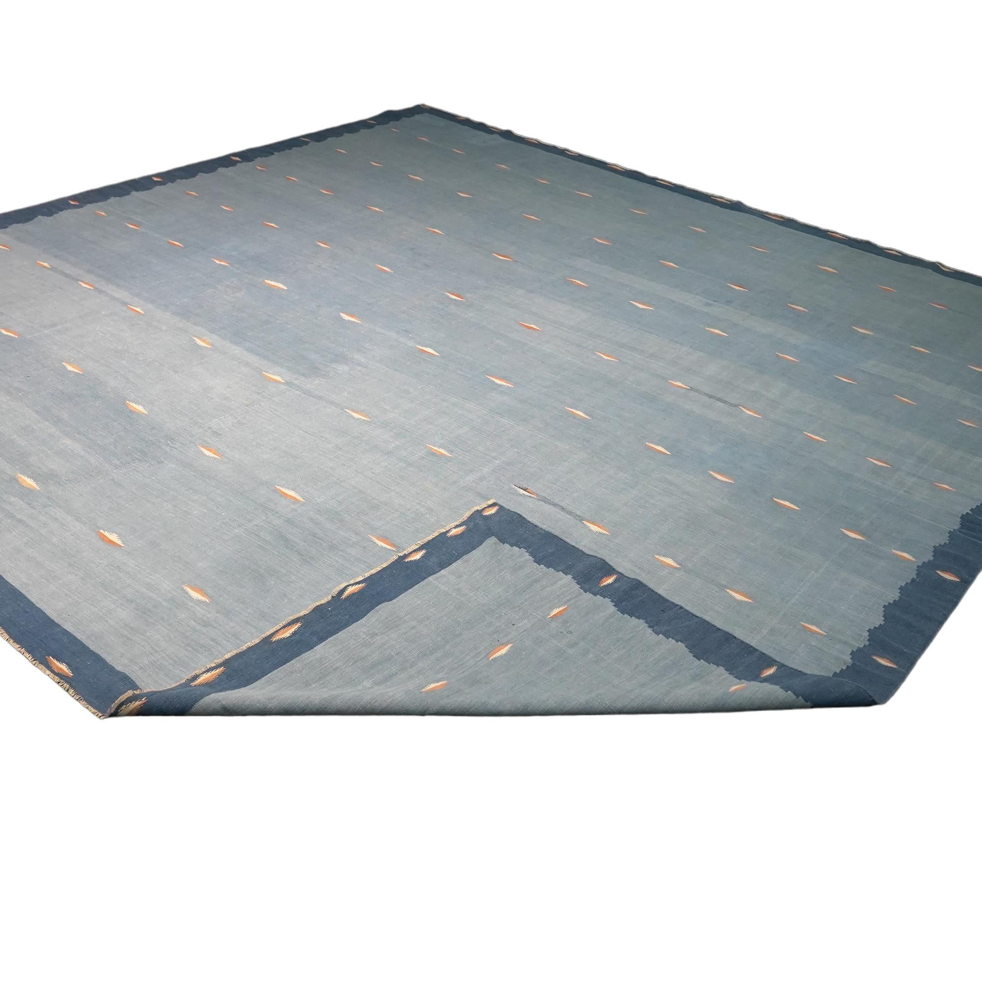 Indian Vintage Dhurrie Geometric Square Rug in Blue, from Rug & Kilim For Sale