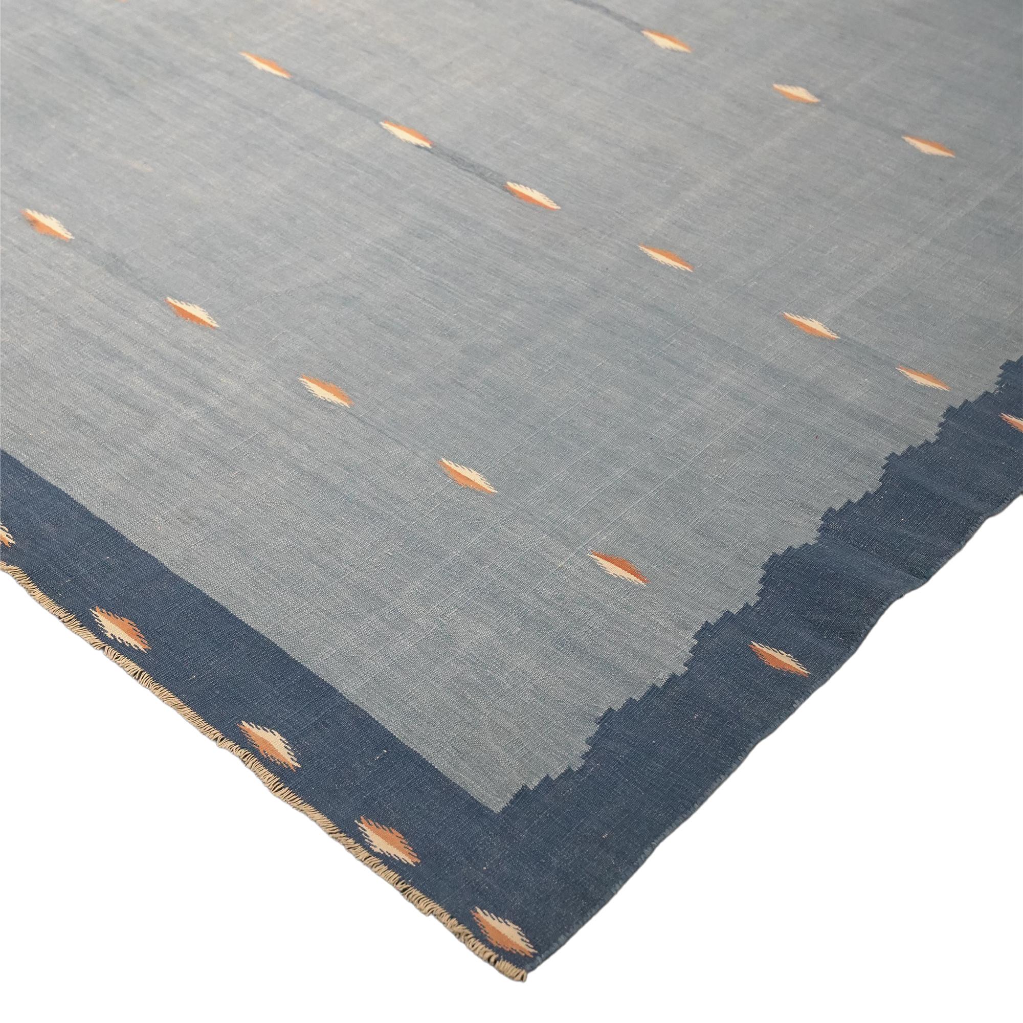 Hand-Woven Vintage Dhurrie Geometric Square Rug in Blue, from Rug & Kilim For Sale