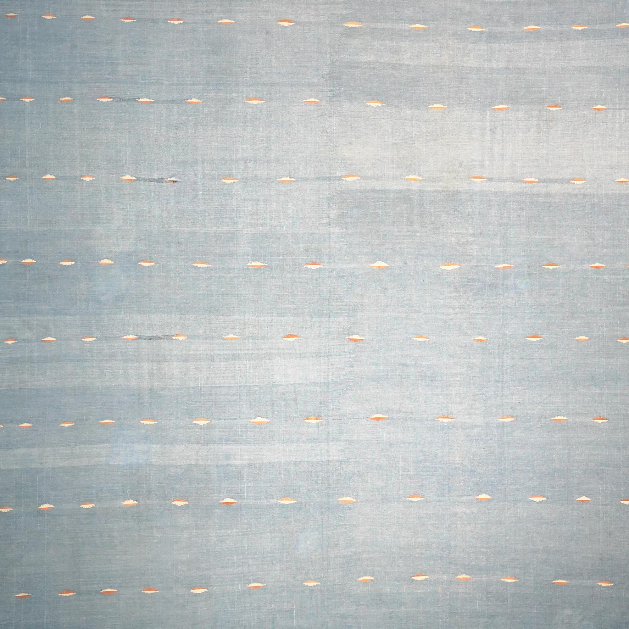 Mid-20th Century Vintage Dhurrie Geometric Square Rug in Blue, from Rug & Kilim For Sale