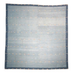 Vintage Dhurrie Geometric Square Rug in Blue, from Rug & Kilim