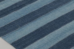 Vintage Dhurrie Rug, Gallery Runner in Navy and Sky Blue Stripes - Rug & Kilim