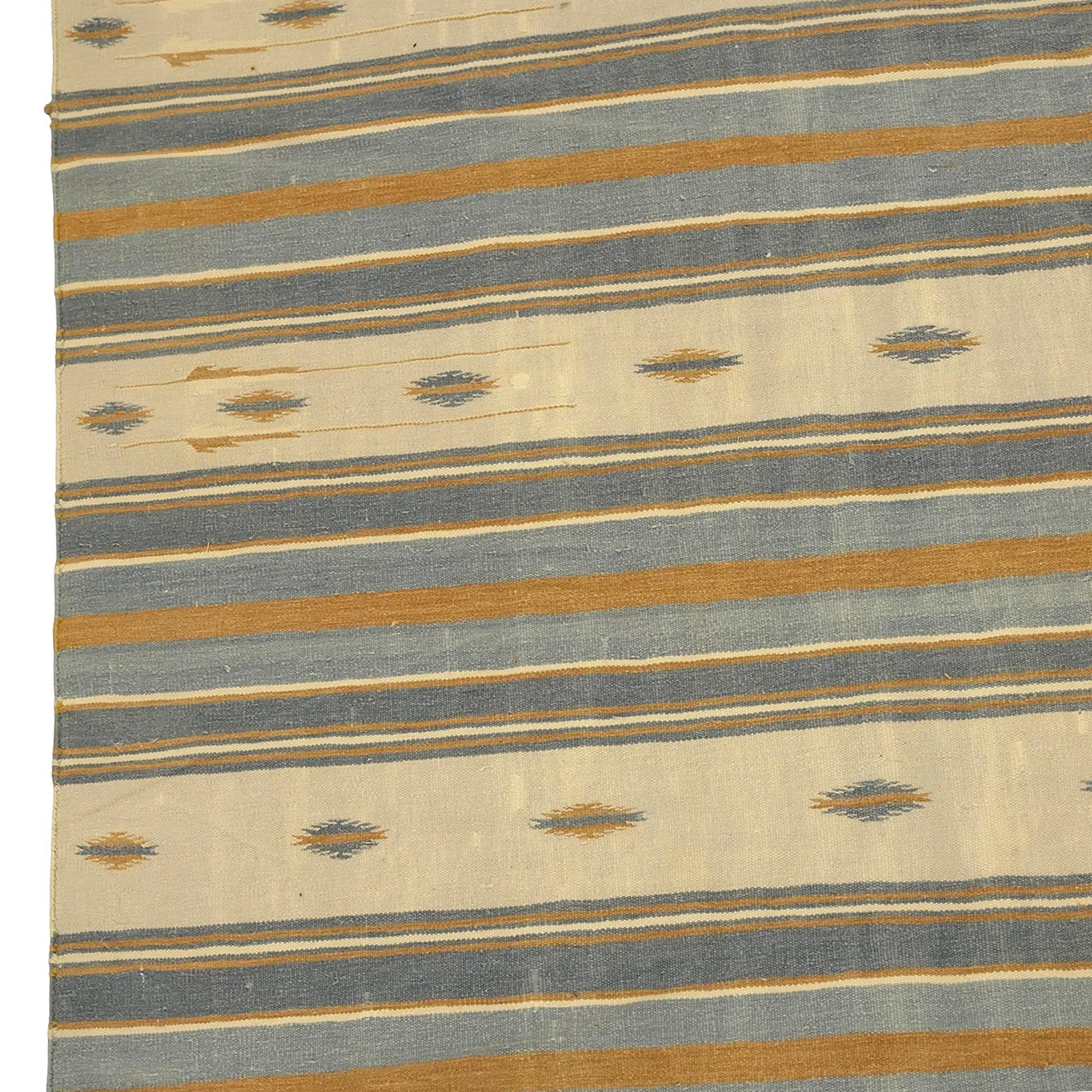 Vintage Dhurrie Rug in Beige-Brownwith Stripes, from Rug & Kilim In Good Condition For Sale In Long Island City, NY