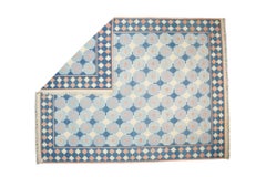 Vintage Dhurrie Rug in Blue and White Geometric Pattern, from Rug & Kilim