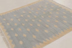 Tappeto Dhurrie vintage nei toni del blu e del beige con motivi geometrici a gradini - Rug & Kilim