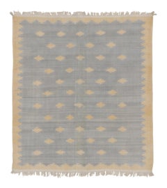 Tappeto Dhurrie vintage nei toni del blu e del beige con motivi geometrici a gradini - Rug & Kilim