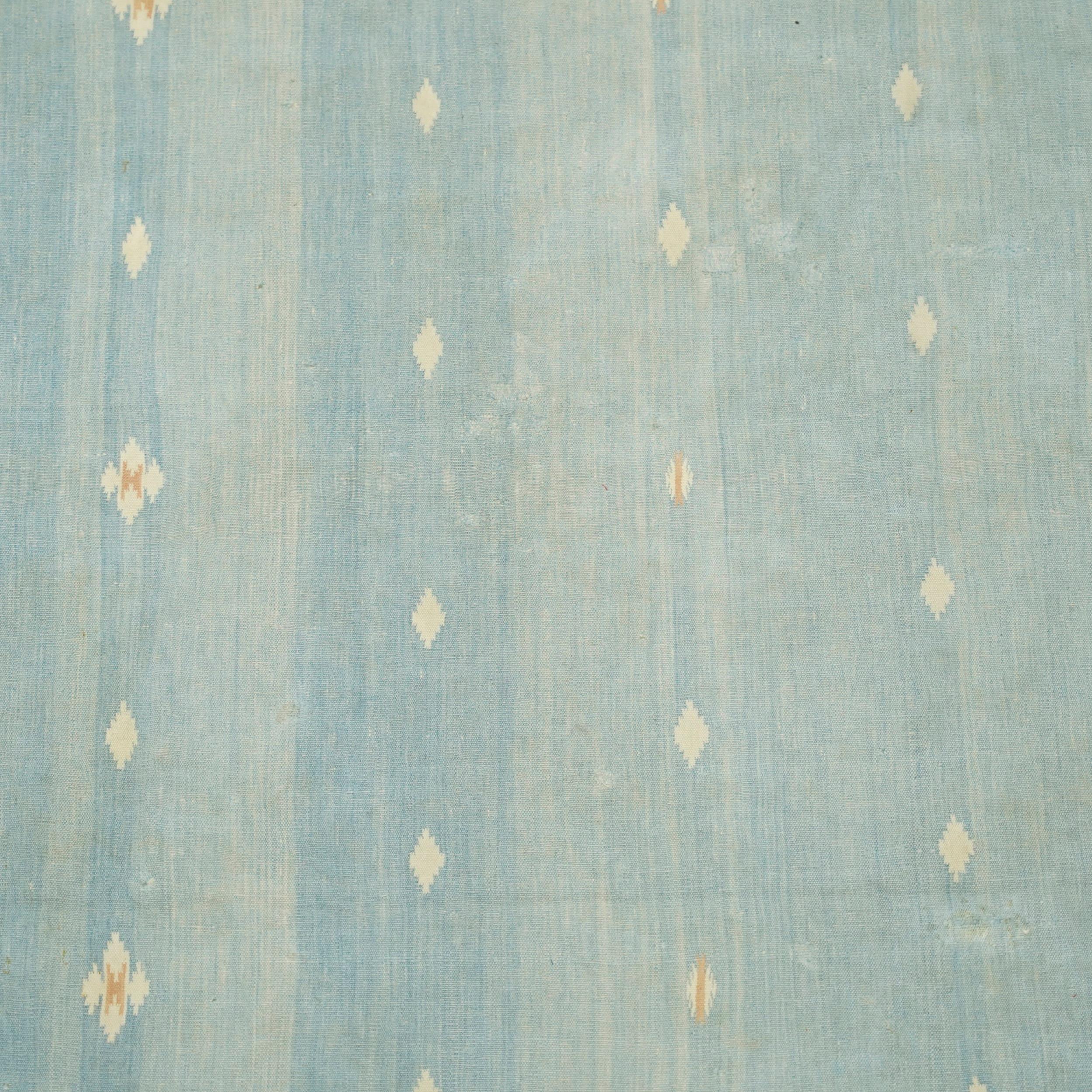 Vintage Dhurrie Vintage-Teppich in Blau mit geometrischen Mustern in Beige  Rug & Kilim (Kelim) im Angebot