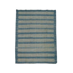 Tappeto vintage Dhurrie blu con motivi geometrici beige  Rug & Kilim