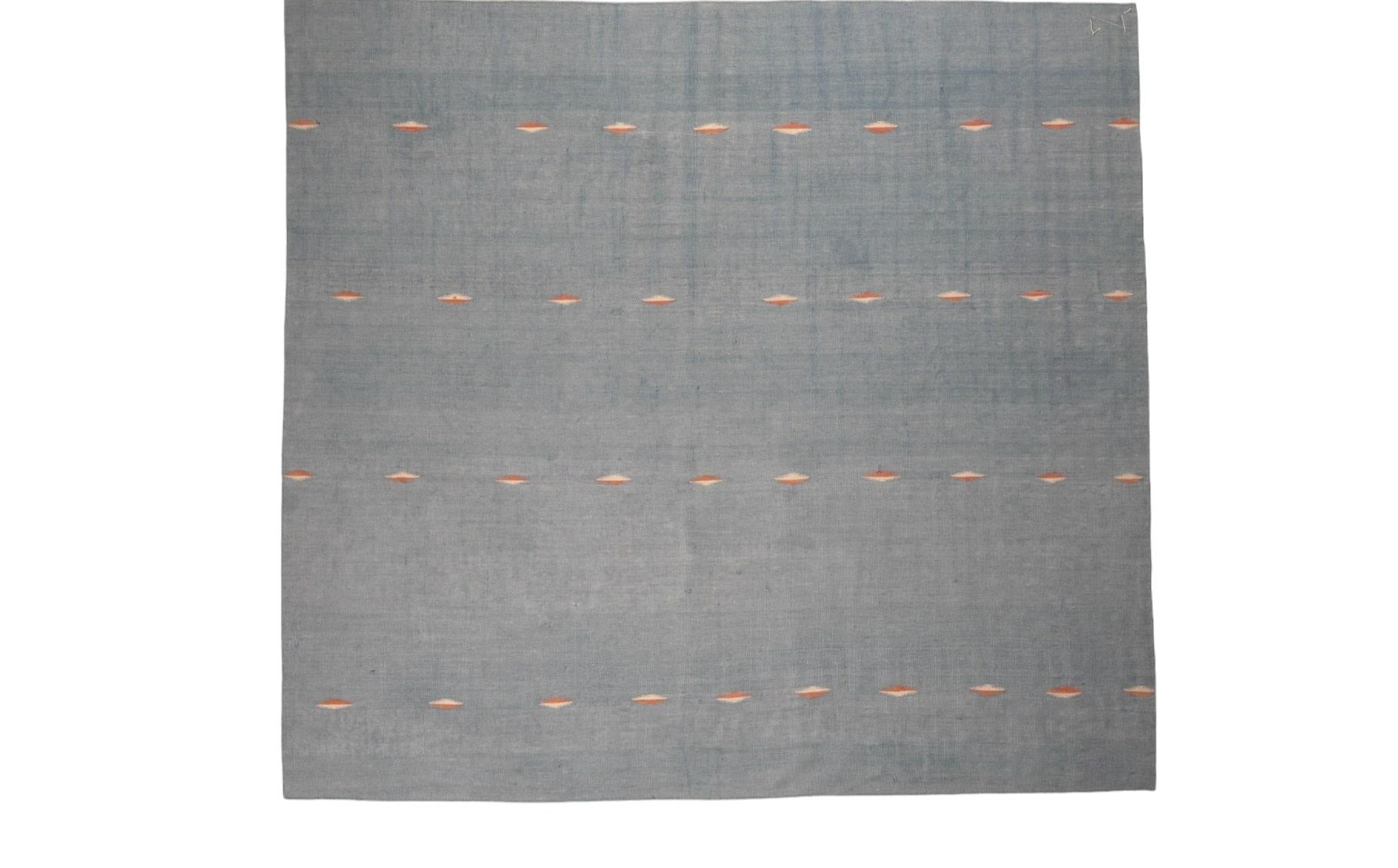 Hand-Woven Vintage Dhurrie Rug in Blue, with Geometric Patterns, from Rug & Kilim For Sale
