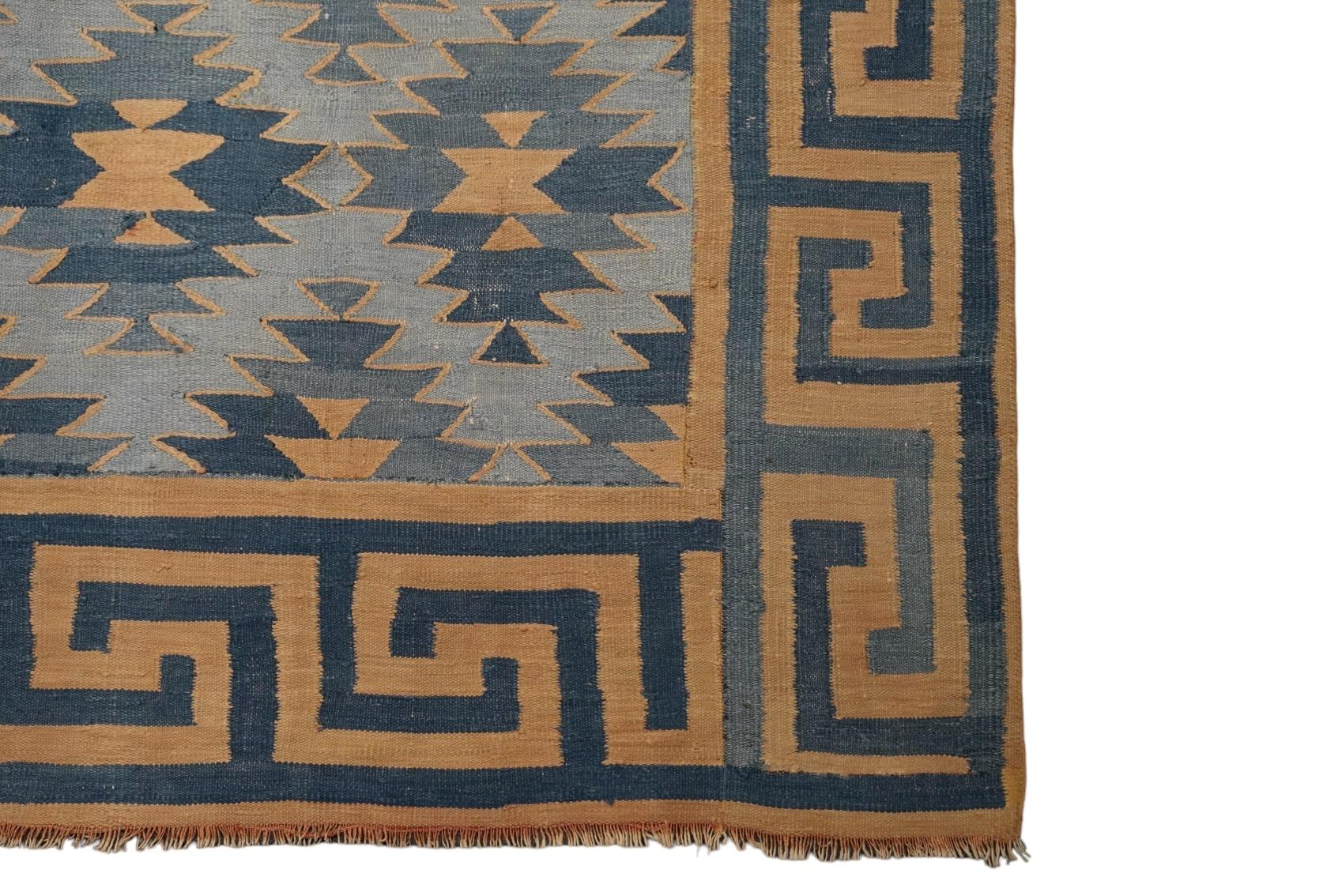 Vintage Dhurrie Rug in Blue, with Geometric Patterns, from Rug & Kilim In Good Condition For Sale In Long Island City, NY